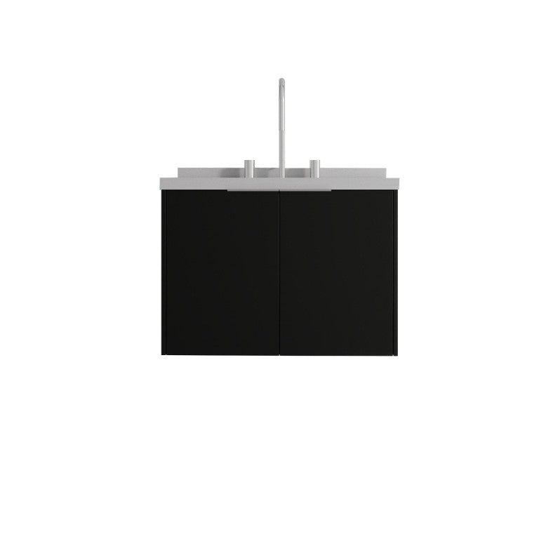 HomeRoots 24 Inch Black Wood Floating Bathroom Vanity Cabinet with Integrated White Sink Basin 760981