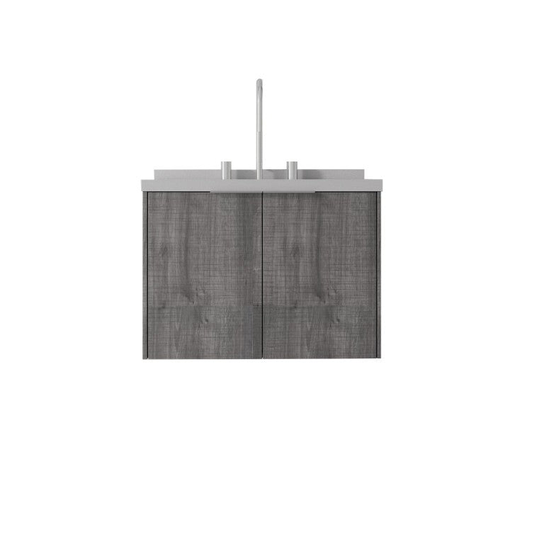 HomeRoots 24 Inch Floating Bathroom Vanity Gray Wood Cabinet with Integrated White Basin 760982