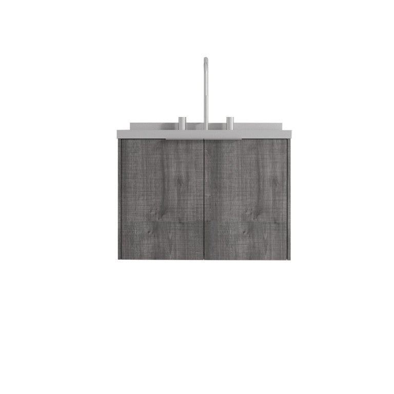 HomeRoots 24 Inch Floating Bathroom Vanity Gray Wood Cabinet with Integrated White Basin 760982