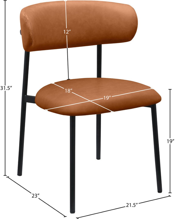 Meridian Furniture Lupita Vegan Leather Dining Chair Set of Two with Curved Back for Glam Modern Rooms Cognac 760 760Cognac-C