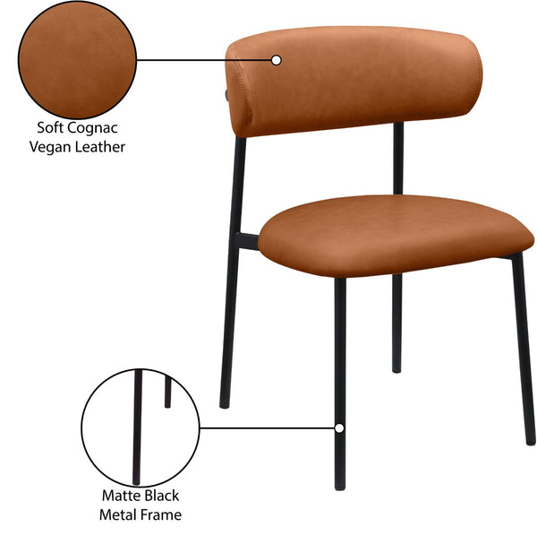 Meridian Furniture Lupita Vegan Leather Dining Chair Set of Two with Curved Back for Glam Modern Rooms Cognac 760 760Cognac-C