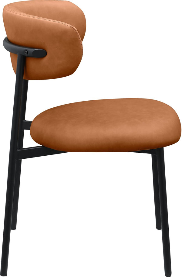 Meridian Furniture Lupita Vegan Leather Dining Chair Set of Two with Curved Back for Glam Modern Rooms Cognac 760 760Cognac-C