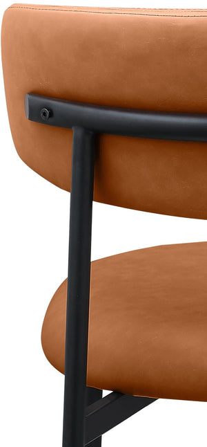 Meridian Furniture Lupita Vegan Leather Dining Chair Set of Two with Curved Back for Glam Modern Rooms Cognac 760 760Cognac-C