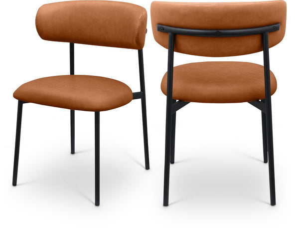 Meridian Furniture Lupita Vegan Leather Dining Chair Set of Two with Curved Back for Glam Modern Rooms Cognac 760 760Cognac-C