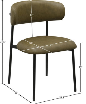 Meridian Furniture Lupita Vegan Leather Dining Chair Set of Two with Curved Back for Glam Modern Rooms Olive 760 760Olive-C