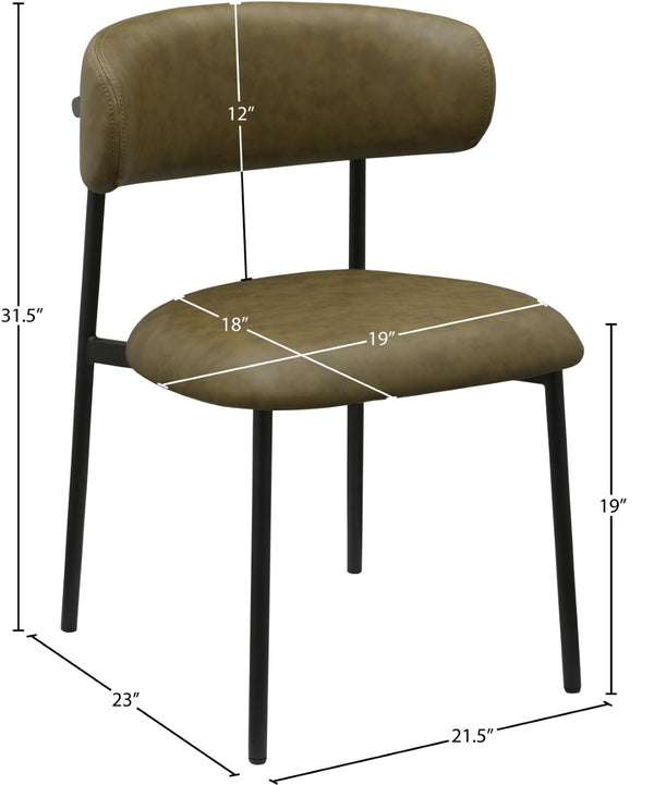 Meridian Furniture Lupita Vegan Leather Dining Chair Set of Two with Curved Back for Glam Modern Rooms Olive 760 760Olive-C