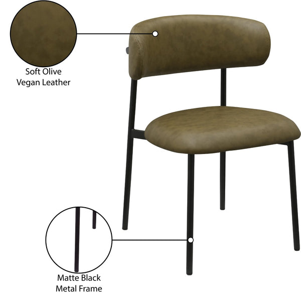 Meridian Furniture Lupita Vegan Leather Dining Chair Set of Two with Curved Back for Glam Modern Rooms Olive 760 760Olive-C