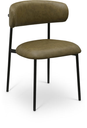 Meridian Furniture Lupita Vegan Leather Dining Chair Set of Two with Curved Back for Glam Modern Rooms Olive 760 760Olive-C