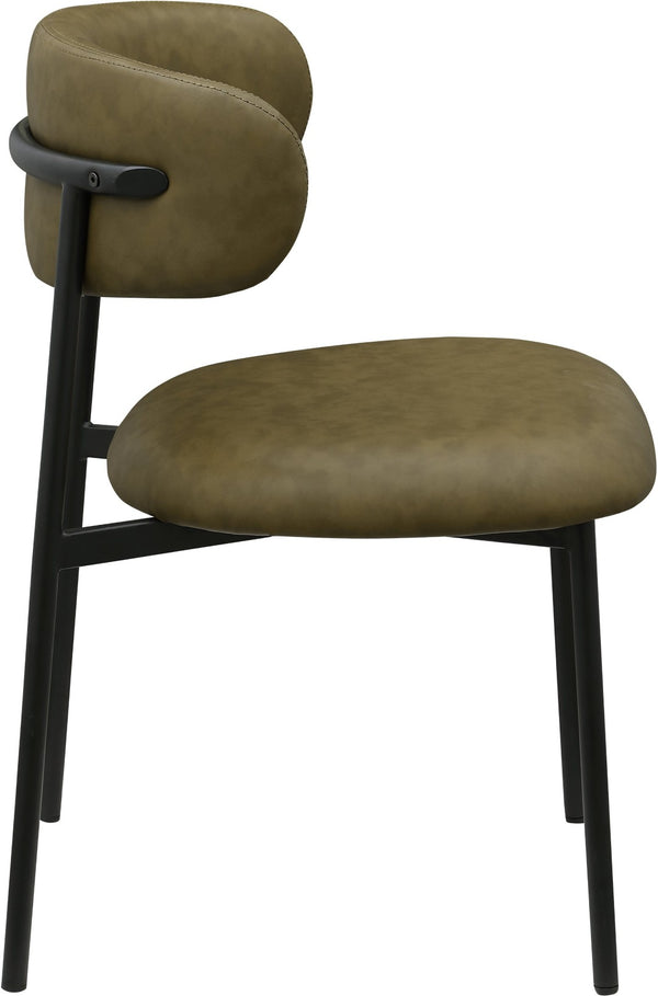 Meridian Furniture Lupita Vegan Leather Dining Chair Set of Two with Curved Back for Glam Modern Rooms Olive 760 760Olive-C
