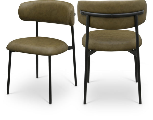 Meridian Furniture Lupita Vegan Leather Dining Chair Set of Two with Curved Back for Glam Modern Rooms Olive 760 760Olive-C