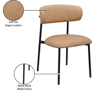 Meridian Furniture Lupita Vegan Leather Dining Chair Set of Two with Curved Back for Glam Modern Rooms Tan 760 760Tan-C