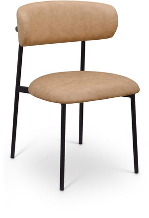 Meridian Furniture Lupita Vegan Leather Dining Chair Set of Two with Curved Back for Glam Modern Rooms Tan 760 760Tan-C