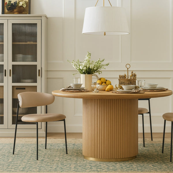 Meridian Furniture Lupita Vegan Leather Dining Chair Set of Two with Curved Back for Glam Modern Rooms Tan 760 760Tan-C