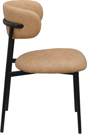 Meridian Furniture Lupita Vegan Leather Dining Chair Set of Two with Curved Back for Glam Modern Rooms Tan 760 760Tan-C