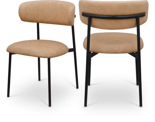 Meridian Furniture Lupita Vegan Leather Dining Chair Set of Two with Curved Back for Glam Modern Rooms Tan 760 760Tan-C