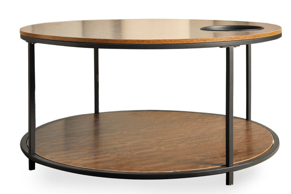 English Elm Round Coffee Table Antique Wood Finish Two Tier Open Shelf Modern Living Room Black Brown W1911P371570