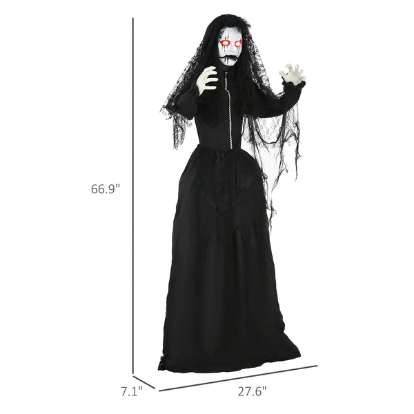 English Elm Homcom 67" Life-Size Animated Ghost Bride With Creepy Sounds, Red Eyes, And Touch Activation For Halloween Fun! W2225P229495