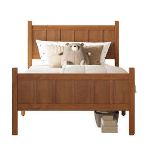 English Elm Twin Platform Bed Vertical Slat Headboard Farmhouse Shaker Wood Grain Finish Bedroom Walnut N733P422478D
