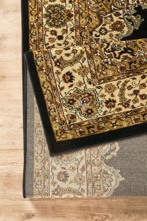 English Elm Classic Medallion Traditional Area Rug Bold Black Low Pile Living Room Accent B186P452275