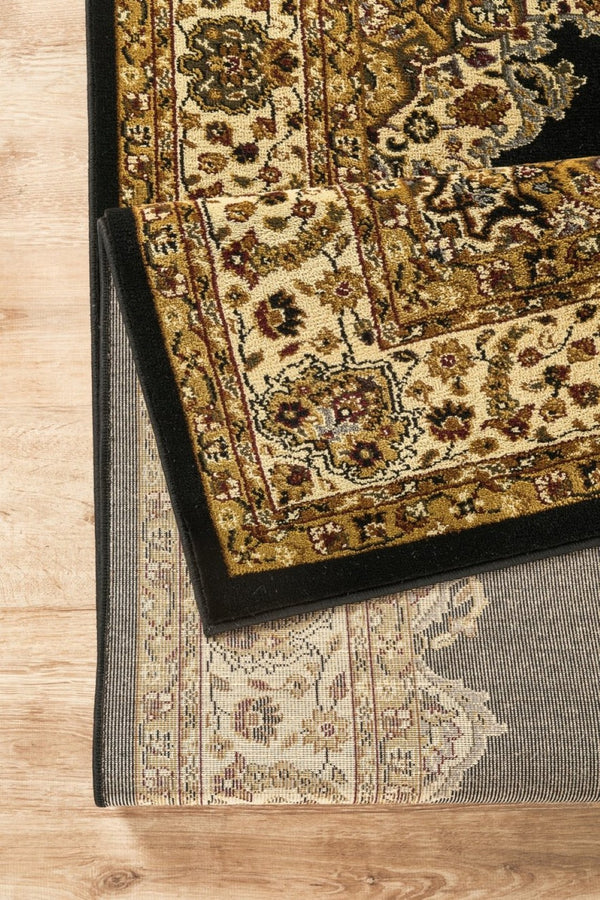 English Elm Classic Medallion Traditional Area Rug Bold Black Low Pile Living Room Accent B186P452275
