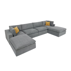 English Elm Modular Cloud Sectional Sofa Deep Seat U-shape Design for Large Living Rooms Light Grey W5568S00007