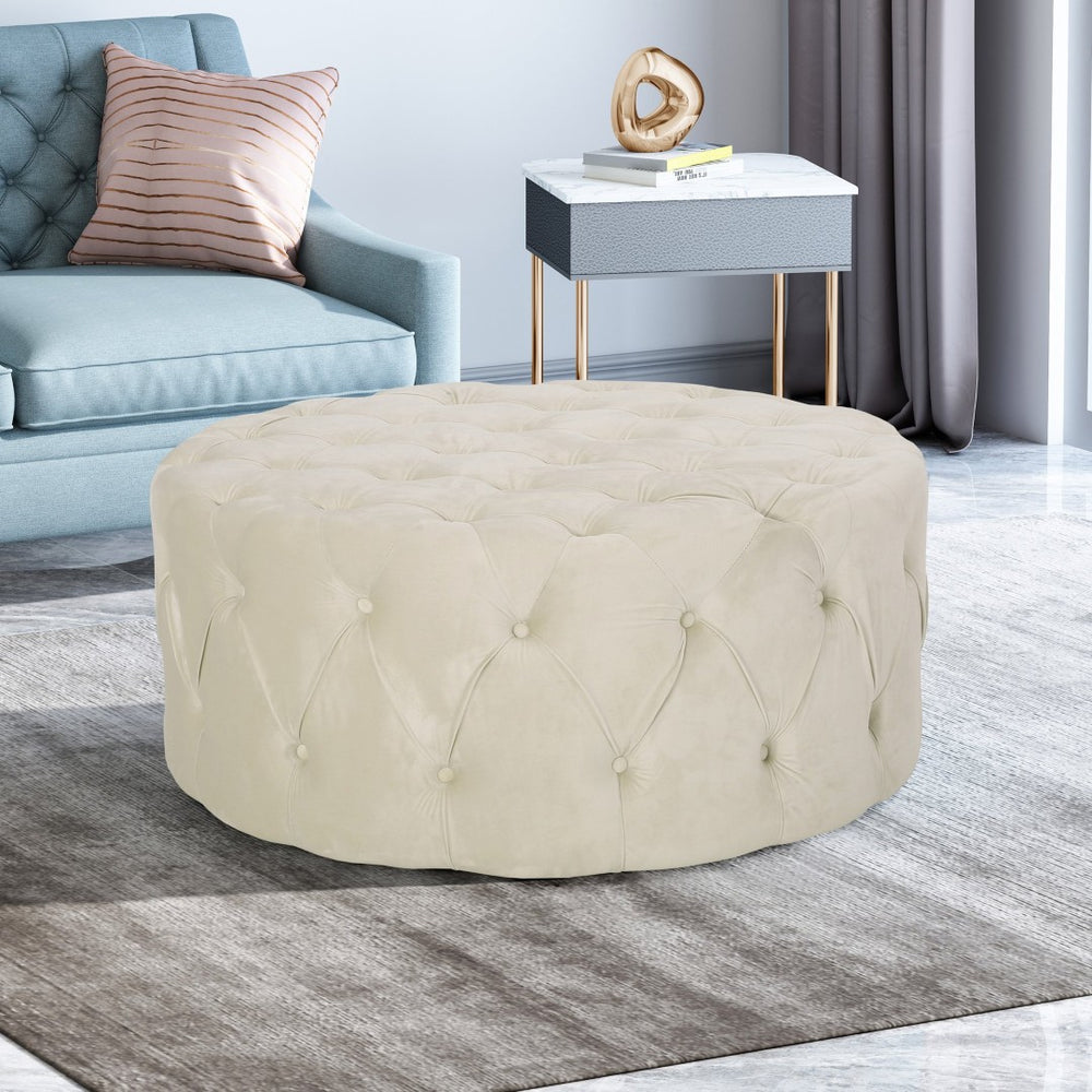 English Elm Ottoman Oversized Velvet Square Tufted Cocktail Piece for Glam Living Room Decor Beige 69074.00BGE