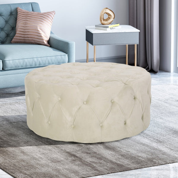 English Elm Ottoman Oversized Velvet Square Tufted Cocktail Piece for Glam Living Room Decor Beige 69074.00BGE