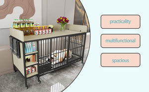 English Elm Large Iron Mdf Pet Enclosure with Storage Cabinet Rolling Casters and Steel Feeding Basins W3064P245384
