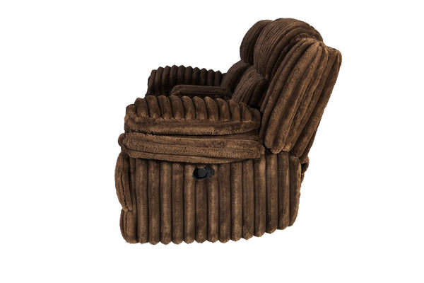 English Elm Manual Motion Loveseat with Fur-Like Corduroy Upholstery, Plush Arms, Dual Cup Holders & Storage Chocolate 33 L x 82 W x 28 H B089P296897