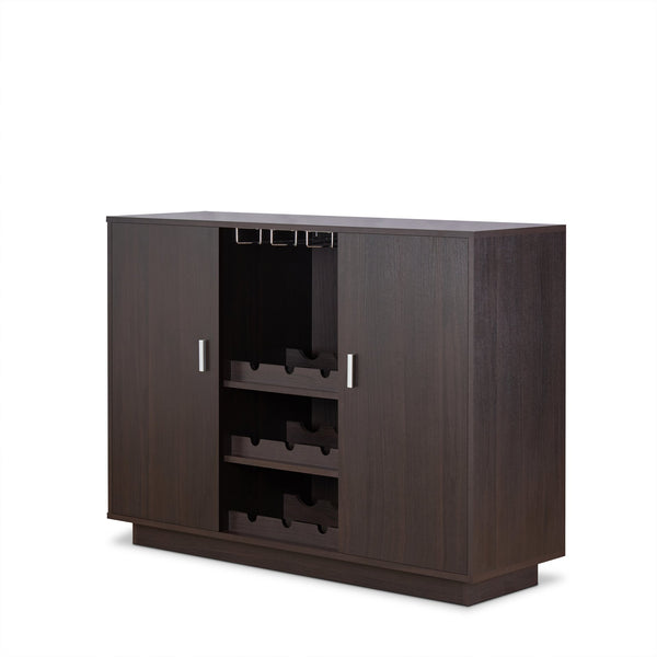 English Elm Hazen Espresso Finish Wine Cabinet II with Stemware Rack & Bottle Storage, Durable Synthetic Wood Elegance B2726P255753