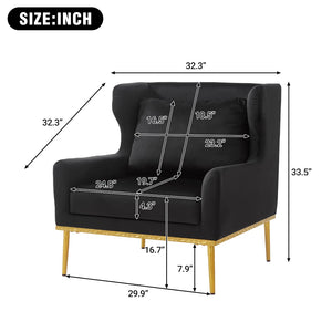 English Elm Modern Velvet Accent Chair Curved Arms Plush Cushion Upholstered Seat for Living Room Black N763P360686B