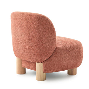 English Elm Boucle Rounded Accent Chair with Rubberwood Legs for Modern Minimalist Living Rooms Coral,Natural Wood N776P423410R