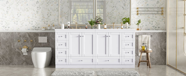 English Elm 72-inch Shaker Double Bathroom Vanity with Resin Basin and Soft Close Storage N729P000030K