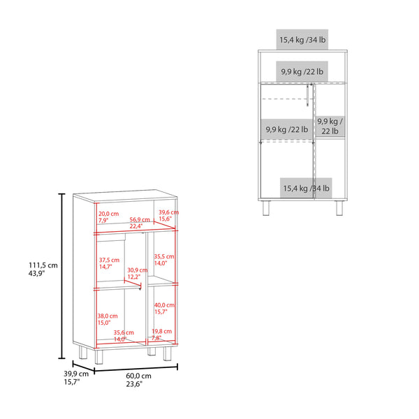 English Elm Base Base Cabinet White with 1 Door, 3 Shelves & 4 Legs — Engineered Wood, Compact Office Storage, 43.6"H x 23.6"W x 15.7"D, Ready to Assemble, CARB/TSCA Compliant B097P350296