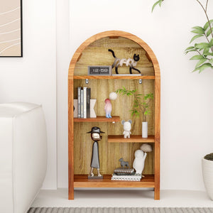 English Elm 4-tier Arched Freestanding Bookcase with Lattice Doors Open Display and Cabinet Storage W3123P485377