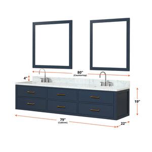 English Elm Blue Double Bath Vanity Set With Carrara Marble Top, Chrome Faucets & 36" Mirrors - Elegant Style! B2731S01837