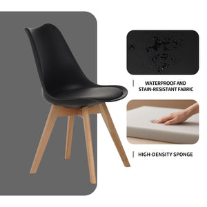 English Elm Set of four modern medieval dining chairs with cushioned PU seats, solid wooden legs, 300lb capacity, non-slip pads, durable waterproof finish, easy assembly, ergonomic back support for kitchen and dining spaces Black W3851P368633