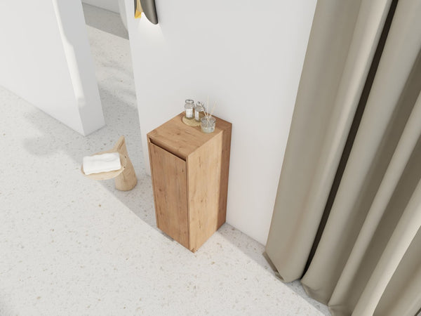 English Elm 12" Slim Freestanding Cabinet Oak Finish Soft Close Door Adjustable Shelves Bathroom W999P406013
