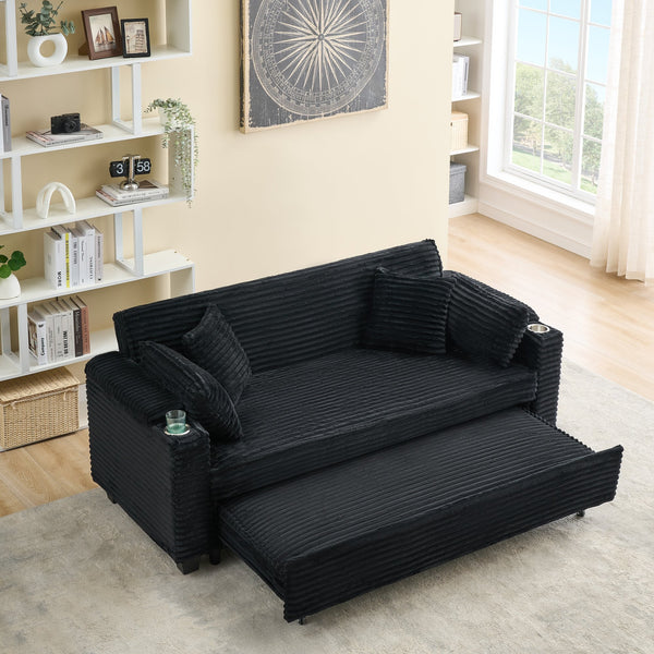 English Elm 80 Inch Black Corduroy Sofa Bed – Versatile, Comfortable, And Stylish For Living Room & Apartment Use W1658P269824