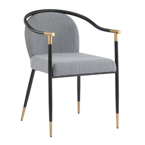 English Elm Christopher Knight Home® - Modern Upholstered Dining Chair with Gold-Tip Accents, Metal Armrests, Heathered Fabric, Set of Two Grey+Black 35.75 L x 22.75 W x 22.5 H N776P195378D