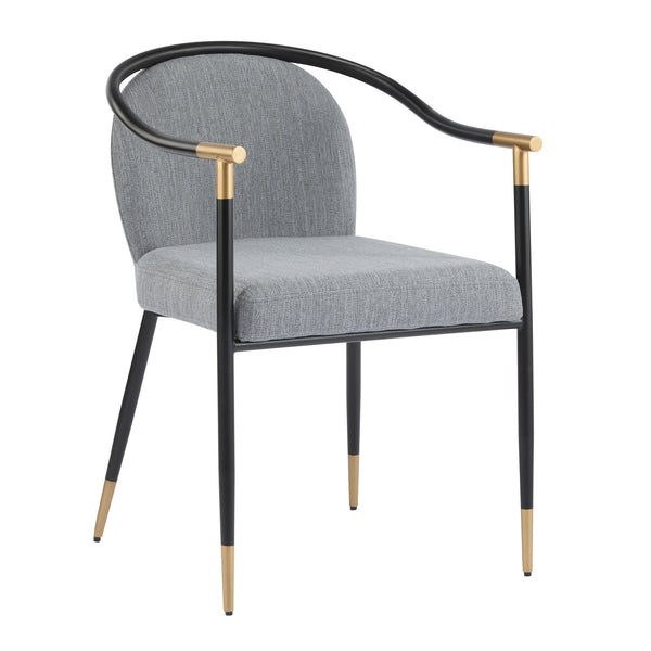 English Elm Christopher Knight Home® - Modern Upholstered Dining Chair with Gold-Tip Accents, Metal Armrests, Heathered Fabric, Set of Two Grey+Black 35.75 L x 22.75 W x 22.5 H N776P195378D