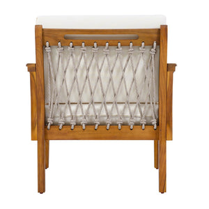 English Elm Outdoor Acacia Wood Patio Club Chair with Woven Rope Armrests and Teak Finish Cream,Oatmeal,Teak N768P363953T