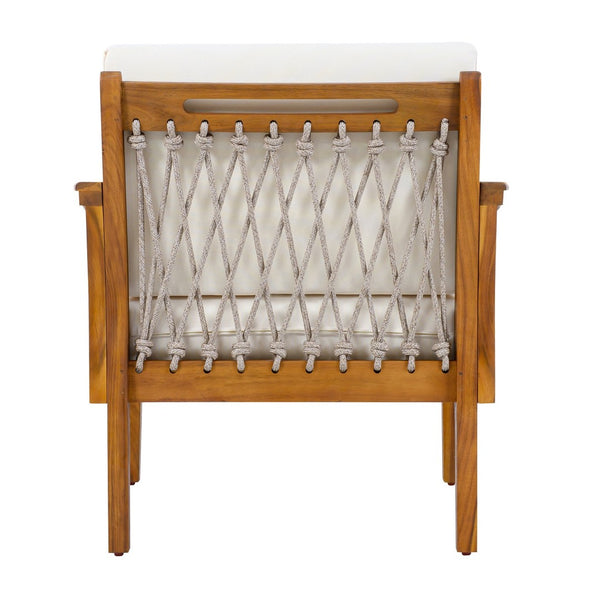 English Elm Outdoor Acacia Wood Patio Club Chair with Woven Rope Armrests and Teak Finish Cream,Oatmeal,Teak N768P363953T