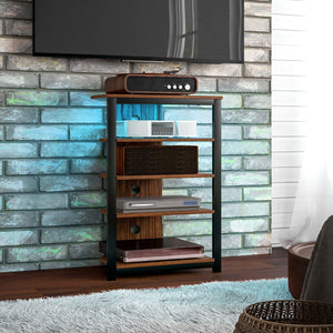 English Elm Tv Stand with Four Open Shelves Matte Steel Frame Corner Fit for Small Spaces T3971P405446