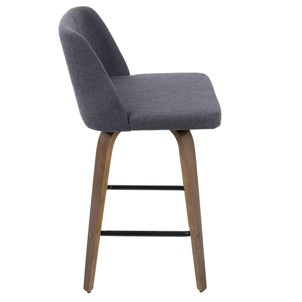 English Elm Mid-century Modern Walnut Bentwood Counter Stools with Upholstered Seats Set of 2 B202S00387