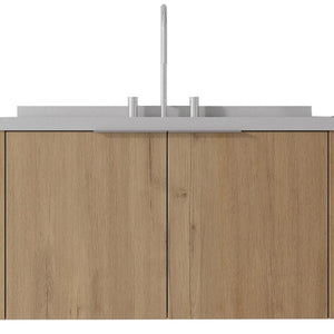 36 Inch Floating Brown Wood Bathroom Vanity with Double Doors and White Basin