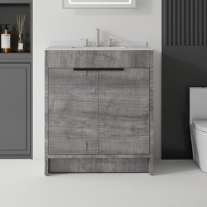 30 Inch Freestanding Wood Bathroom Vanity with Double Doors and Integrated Ceramic Sink Basin