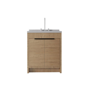 30 Inch Freestanding Wood Bathroom Vanity with Double Doors and Integrated Ceramic Sink Basin