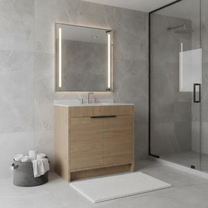 HomeRoots 36 Inch Freestanding Wood Bathroom Vanity with Double Doors and Integrated White Basin 761026