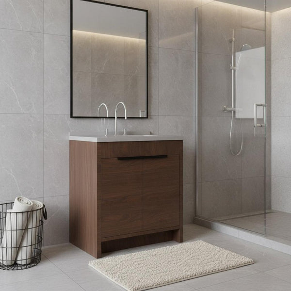 36 Inch Freestanding Wood Bathroom Vanity Cabinet with Integrated White Porcelain Basin